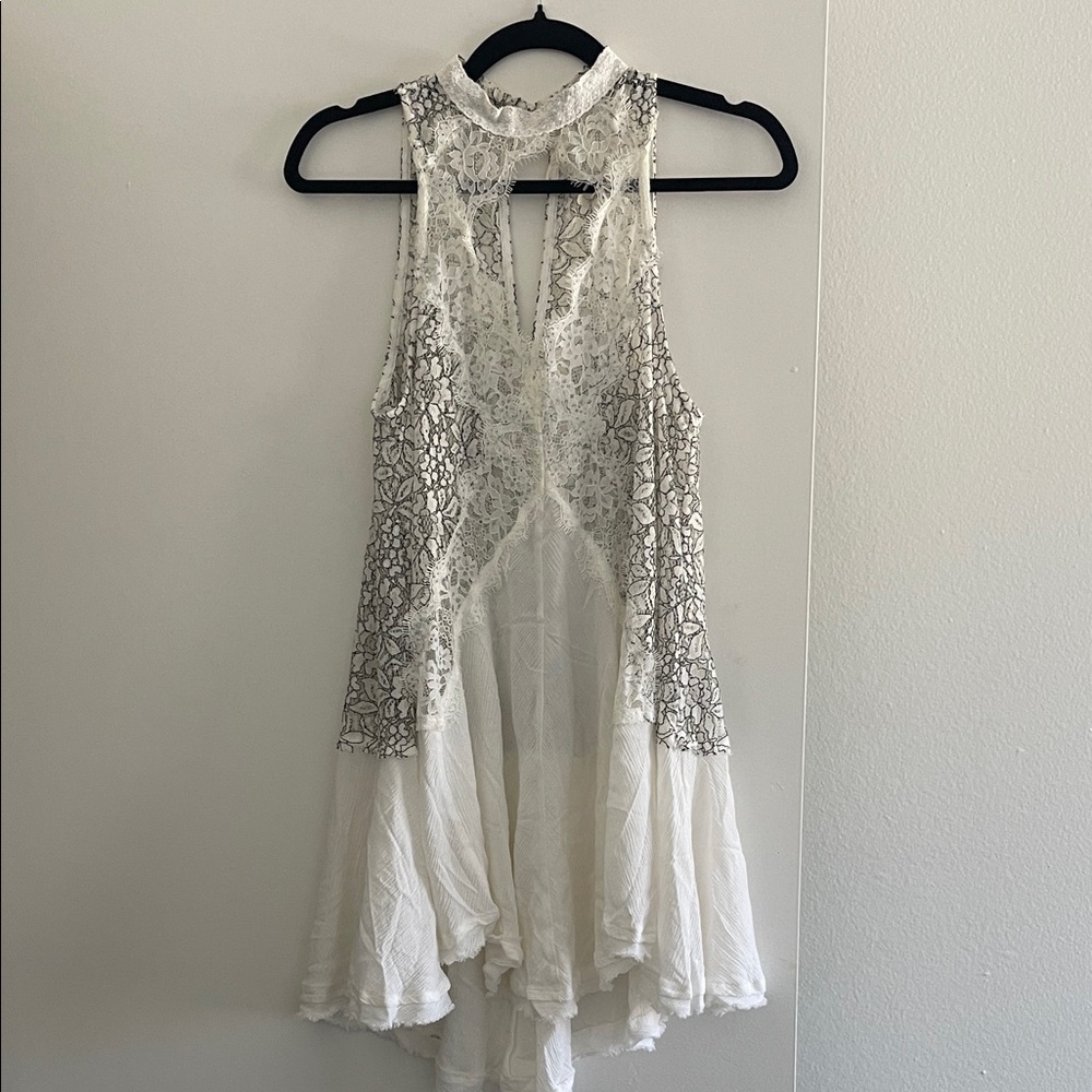 Free People White and Gray Lace Mini Dress